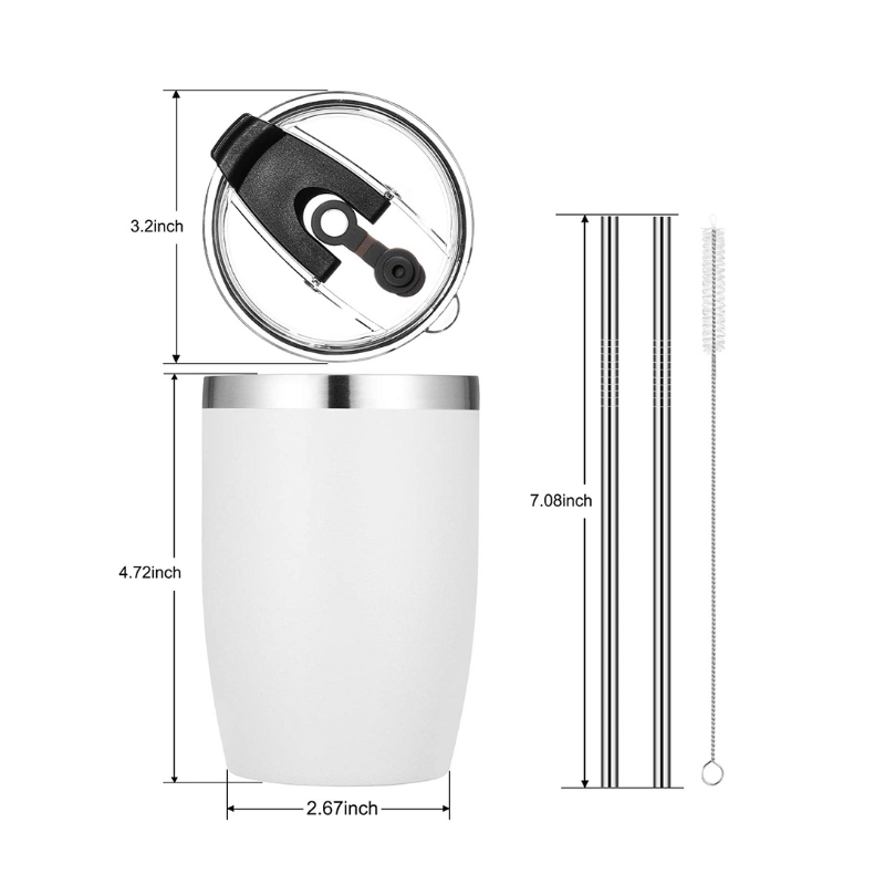 Personalised 12oz Vegond Stainless Steel Insulated Tumbler with Straw - White