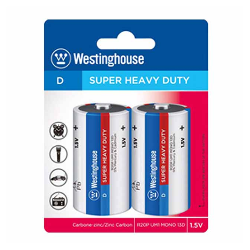 Westinghouse Super Heavy Duty D Battery 2/Pk