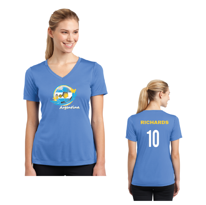 Football Fever Ladies Competitor V-Neck T-Shirt - Argentina
