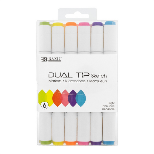 BAZIC Dual Tip Alcohol-Based Markers (6/Pack) - Neon