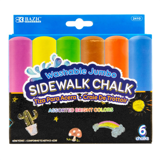 BAZIC Jumbo Washable Sidewalk Chalk (6/Pack)