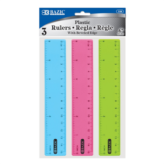 BAZIC 6" / 15cm Plastic Ruler (3/Pack)