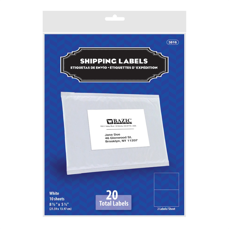 BAZIC 5.5" x 8.5" Shipping Labels (20/Pack)